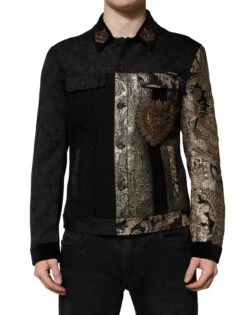 Dolce & Gabbana Black Gold Floral Jacquard Men Biker Men's Jacket