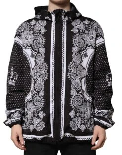 Dolce & Gabbana Black Bandana Print Hooded Bomber Men's Jacket