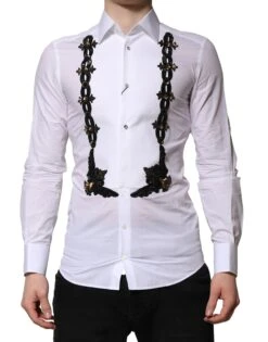 Dolce & Gabbana White GOLD Embellished Formal Men Dress Men's Shirt (Pre-Owned)