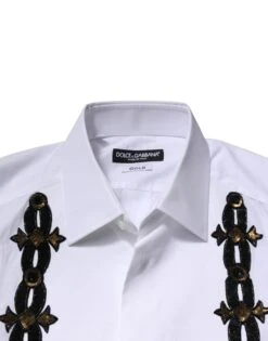 Dolce & Gabbana White GOLD Embellished Formal Men Dress Men's Shirt (Pre-Owned) -Lux Lair Store 7358566