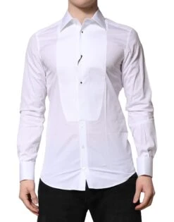 Dolce & Gabbana White GOLD Crown Cotton Dress Formal Men's Shirt