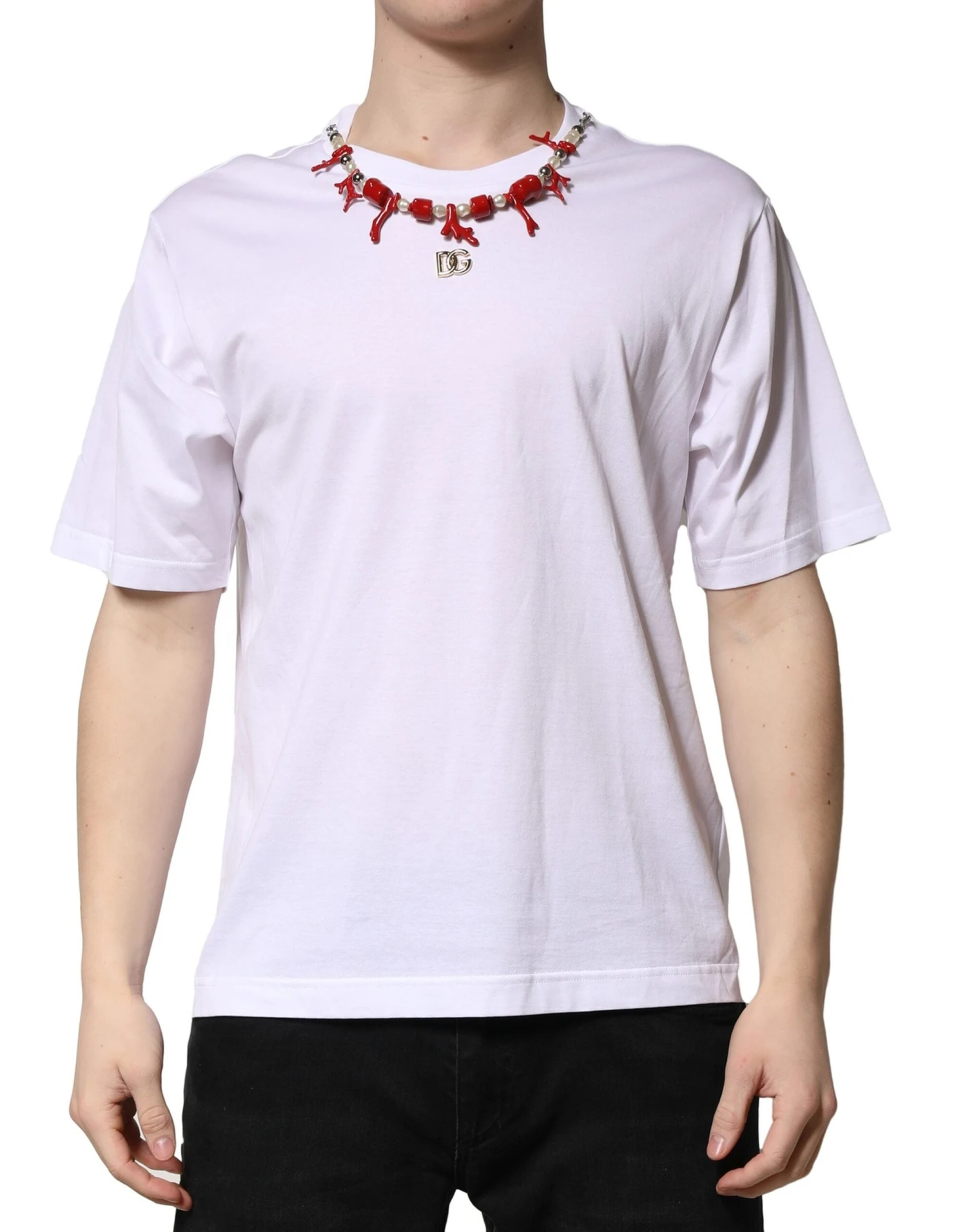 Dolce & Gabbana White Embellished Cotton Crew Neck Men's T-shirt 3 Dolce & Gabbana White Embellished Cotton Crew Neck Men's T-shirt