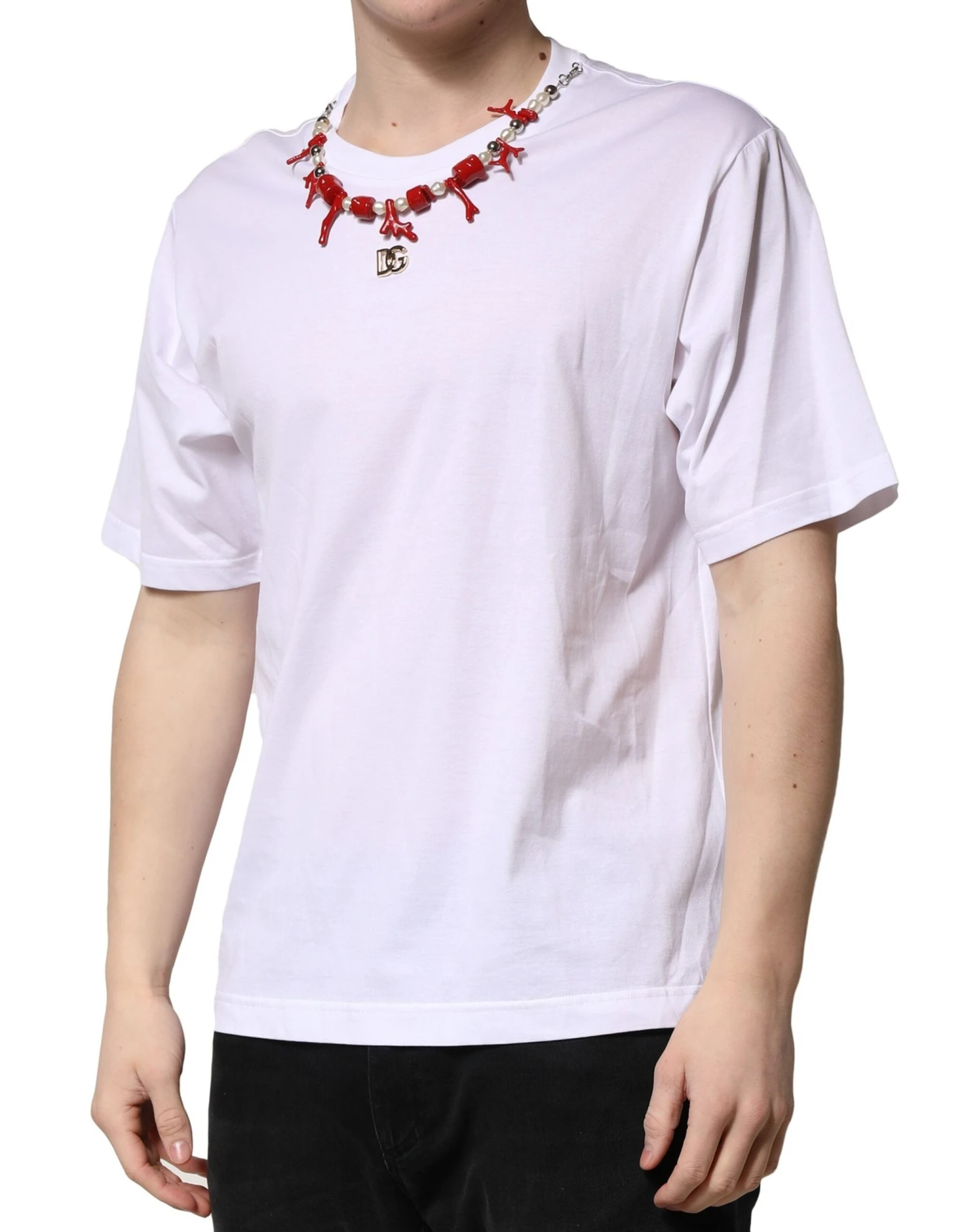 Dolce & Gabbana White Embellished Cotton Crew Neck Men's T-shirt 4 Dolce & Gabbana White Embellished Cotton Crew Neck Men's T-shirt - Image 2