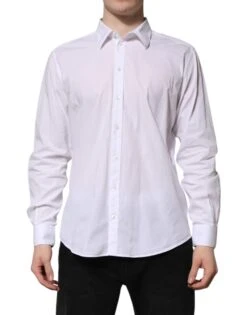 Dolce & Gabbana White Cotton STAFF Long Sleeves Formal Men's Shirt (Pre-Owned)