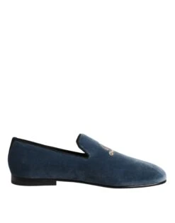 Dolce & Gabbana Blue Velvet DG Logo Loafers Formal Men's Shoes