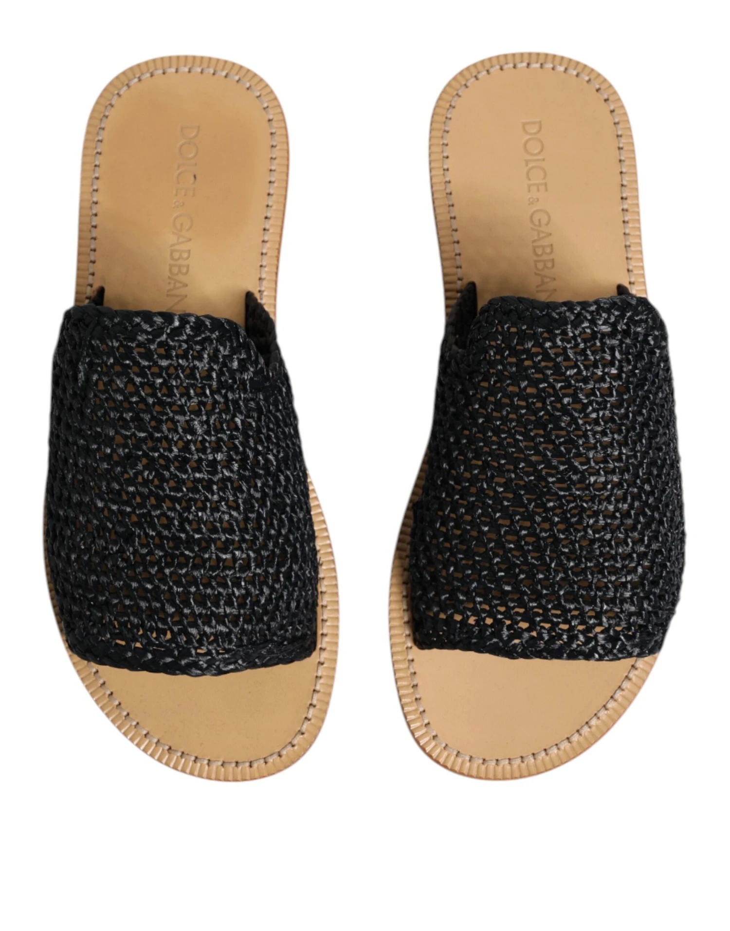 Dolce & Gabbana Black Monochrome Braided Raffia Slides Men's Shoes 5 Dolce & Gabbana Black Monochrome Braided Raffia Slides Men's Shoes - Image 3