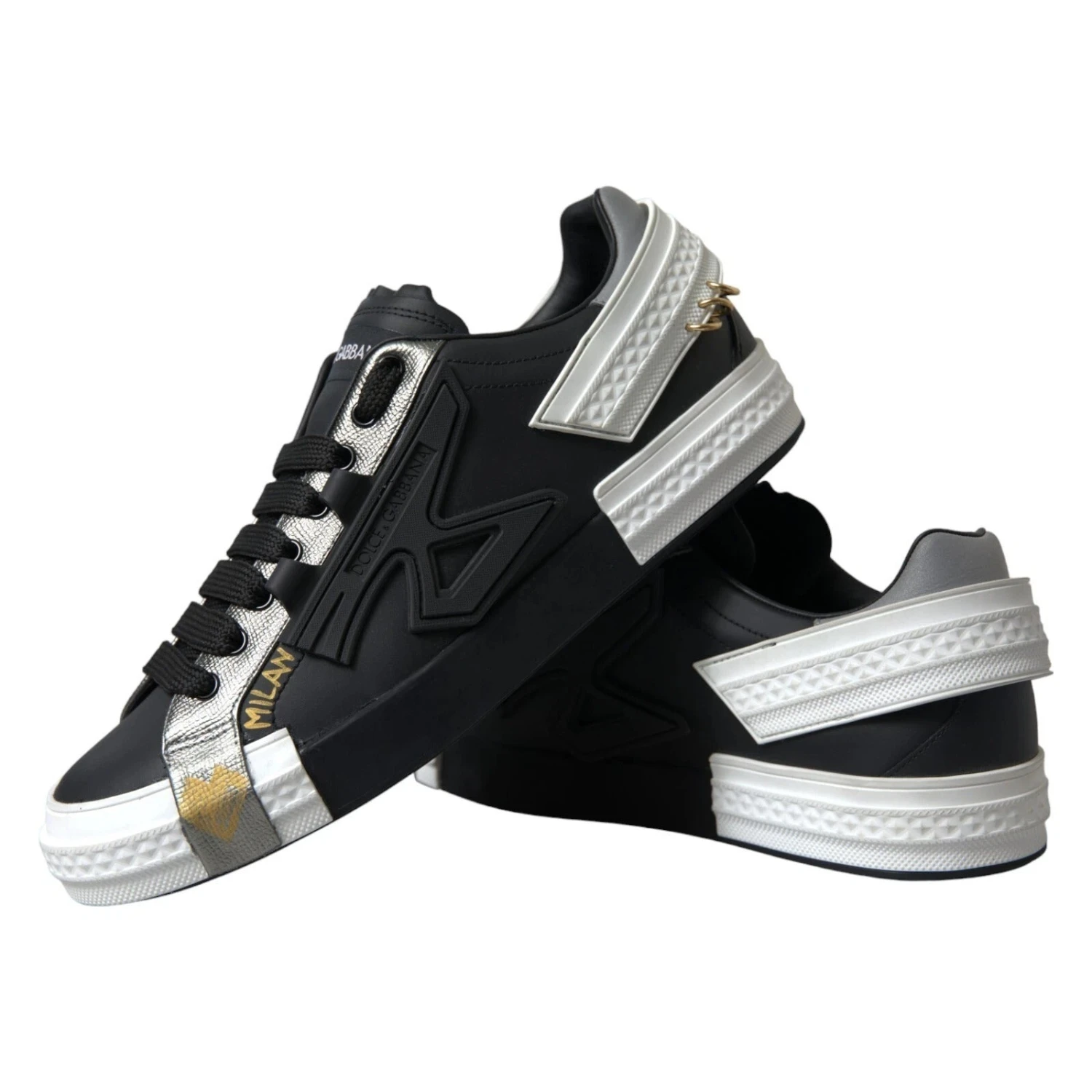 Dolce & Gabbana Black Leather Low Top Sneakers Portofino Men's Shoes 4 Dolce & Gabbana Black Leather Low Top Sneakers Portofino Men's Shoes - Image 2