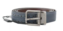 Dolce & Gabbana Blue Perforated Leather Gray Buckle Men's Belt