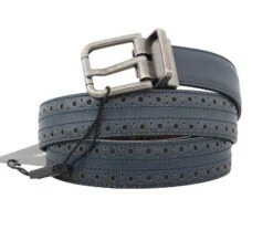 Dolce & Gabbana Blue Perforated Leather Gray Buckle Men's Belt -Lux Lair Store 7577564