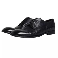 Dolce & Gabbana Dark Blue Leather Derby Wingtip Formal Men's Shoes -Lux Lair Store 7577604