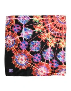 Dolce & Gabbana Black Multicolor Print Square Foulard Men's Scarf