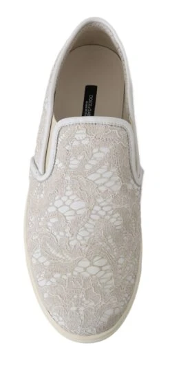Dolce & Gabbana White Leather Lace Slip On Loafers Women's Shoes -Lux Lair Store 759879