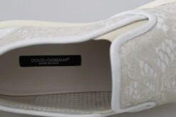 Dolce & Gabbana White Leather Lace Slip On Loafers Women's Shoes -Lux Lair Store 759880