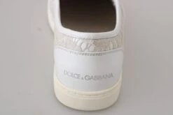 Dolce & Gabbana White Leather Lace Slip On Loafers Women's Shoes -Lux Lair Store 759881