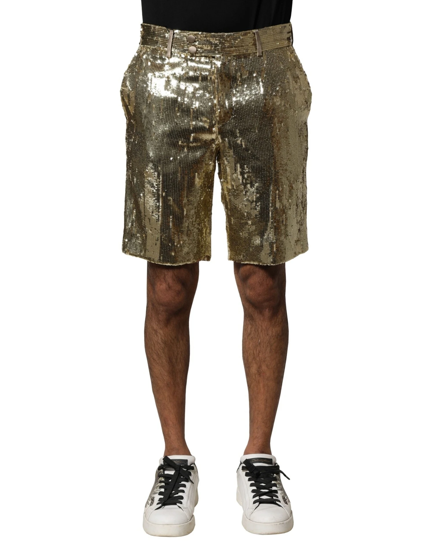 Dolce & Gabbana Gold Sequin Polyester Embellished Bermuda Men's Shorts 3 Dolce & Gabbana Gold Sequin Polyester Embellished Bermuda Men's Shorts