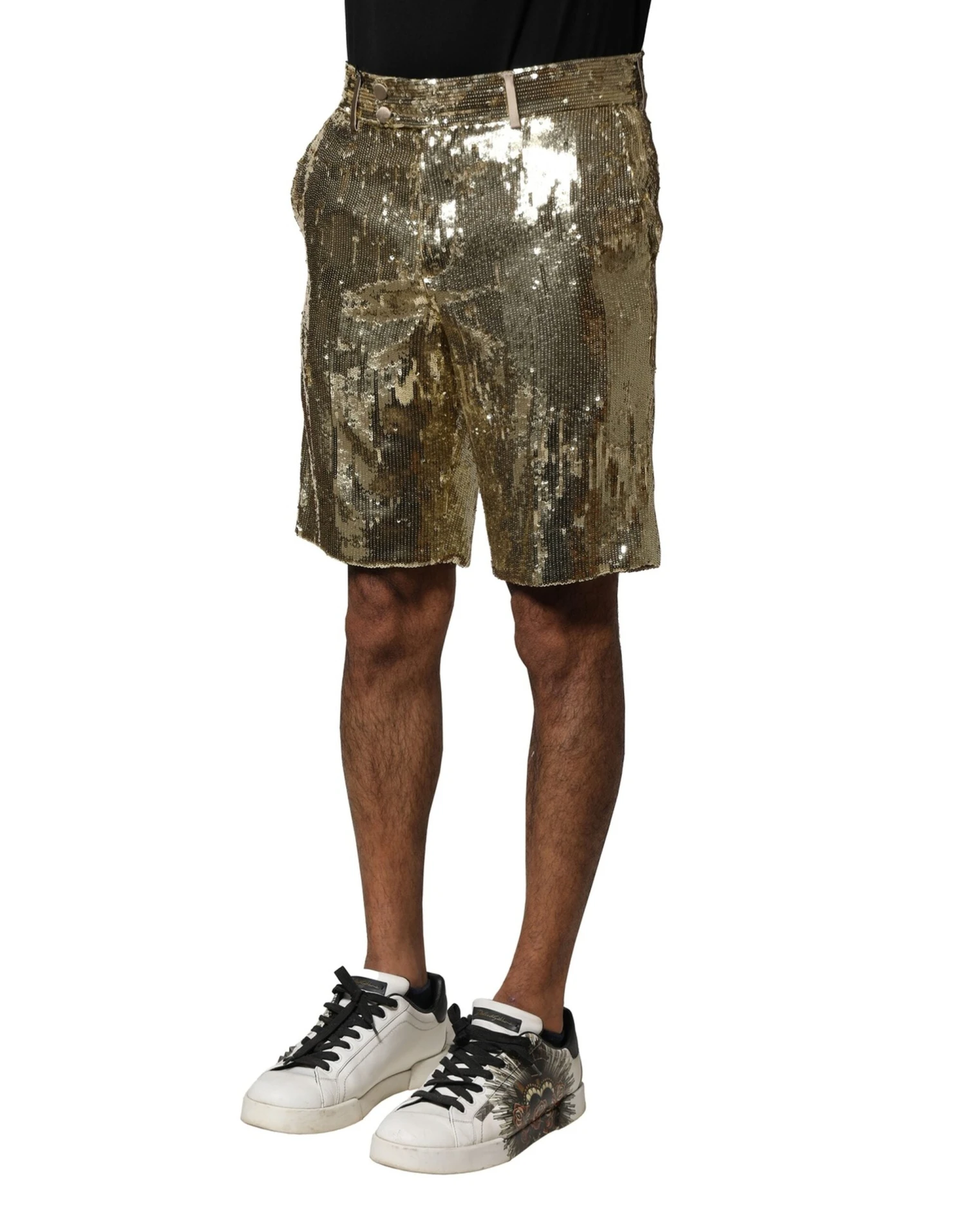 Dolce & Gabbana Gold Sequin Polyester Embellished Bermuda Men's Shorts 4 Dolce & Gabbana Gold Sequin Polyester Embellished Bermuda Men's Shorts - Image 2