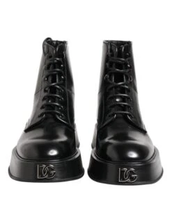 Dolce & Gabbana Black Leather Logo Ankle Boots Lace Up Men's Shoes 9 Dolce & Gabbana Black Leather Logo Ankle Boots Lace Up Men's Shoes -Lux Lair Store 7729247
