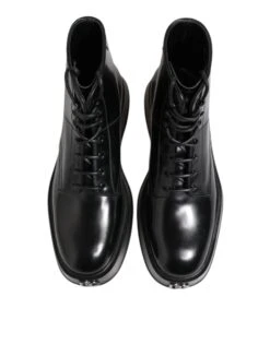 Dolce & Gabbana Black Leather Logo Ankle Boots Lace Up Men's Shoes 10 Dolce & Gabbana Black Leather Logo Ankle Boots Lace Up Men's Shoes -Lux Lair Store 7729248