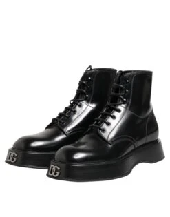 Dolce & Gabbana Black Leather Logo Ankle Boots Lace Up Men's Shoes 11 Dolce & Gabbana Black Leather Logo Ankle Boots Lace Up Men's Shoes -Lux Lair Store 7729249
