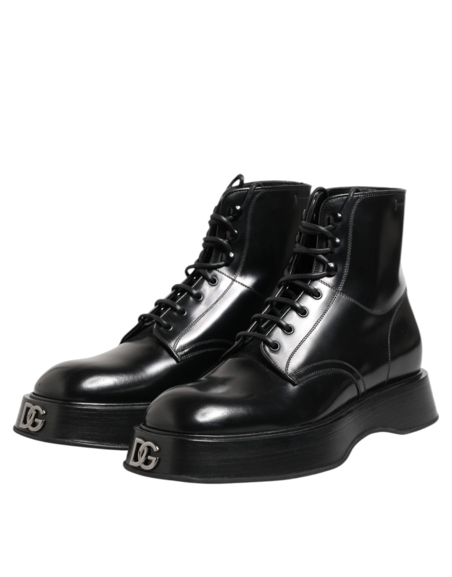 Dolce & Gabbana Black Leather Logo Ankle Boots Lace Up Men's Shoes 6 Dolce & Gabbana Black Leather Logo Ankle Boots Lace Up Men's Shoes - Image 4
