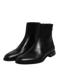Dolce & Gabbana Black Leather Logo Ankle Boots Studded Men's Shoes -Lux Lair Store 7774695