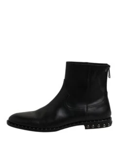 Dolce & Gabbana Black Leather Logo Ankle Boots Studded Men's Shoes -Lux Lair Store 7774697