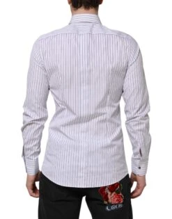 Dolce & Gabbana White Blue Striped Cotton GOLD Formal Men's Shirt -Lux Lair Store 7848139