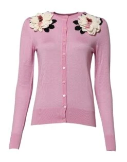 Dolce & Gabbana Pink Floral Detailing Cardigan Women's Sweater (Pre-Owned)