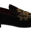 Dolce & Gabbana Loafers Black Velvet Gold Men's Crown 2 Dolce & Gabbana Loafers Black Velvet Gold Men's Crown -Lux Lair Store 809392