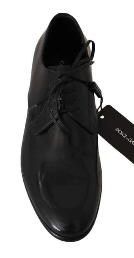 Dolce & Gabbana Blue Leather Polished Dress Derby Men's Shoes 4 Dolce & Gabbana Blue Leather Polished Dress Derby Men's Shoes - Image 2