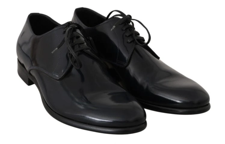 Dolce & Gabbana Blue Leather Polished Dress Derby Men's Shoes 6 Dolce & Gabbana Blue Leather Polished Dress Derby Men's Shoes - Image 4