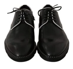 Dolce & Gabbana Black Leather White Line Dress Derby Men's Shoes -Lux Lair Store 810830