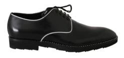 Dolce & Gabbana Black Leather White Line Dress Derby Men's Shoes