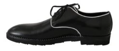 Dolce & Gabbana Black Leather White Line Dress Derby Men's Shoes -Lux Lair Store 810834