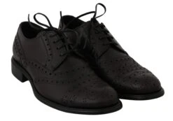 Dolce & Gabbana Black Leather Wingtip Oxford Dress Men's Shoes -Lux Lair Store 811252