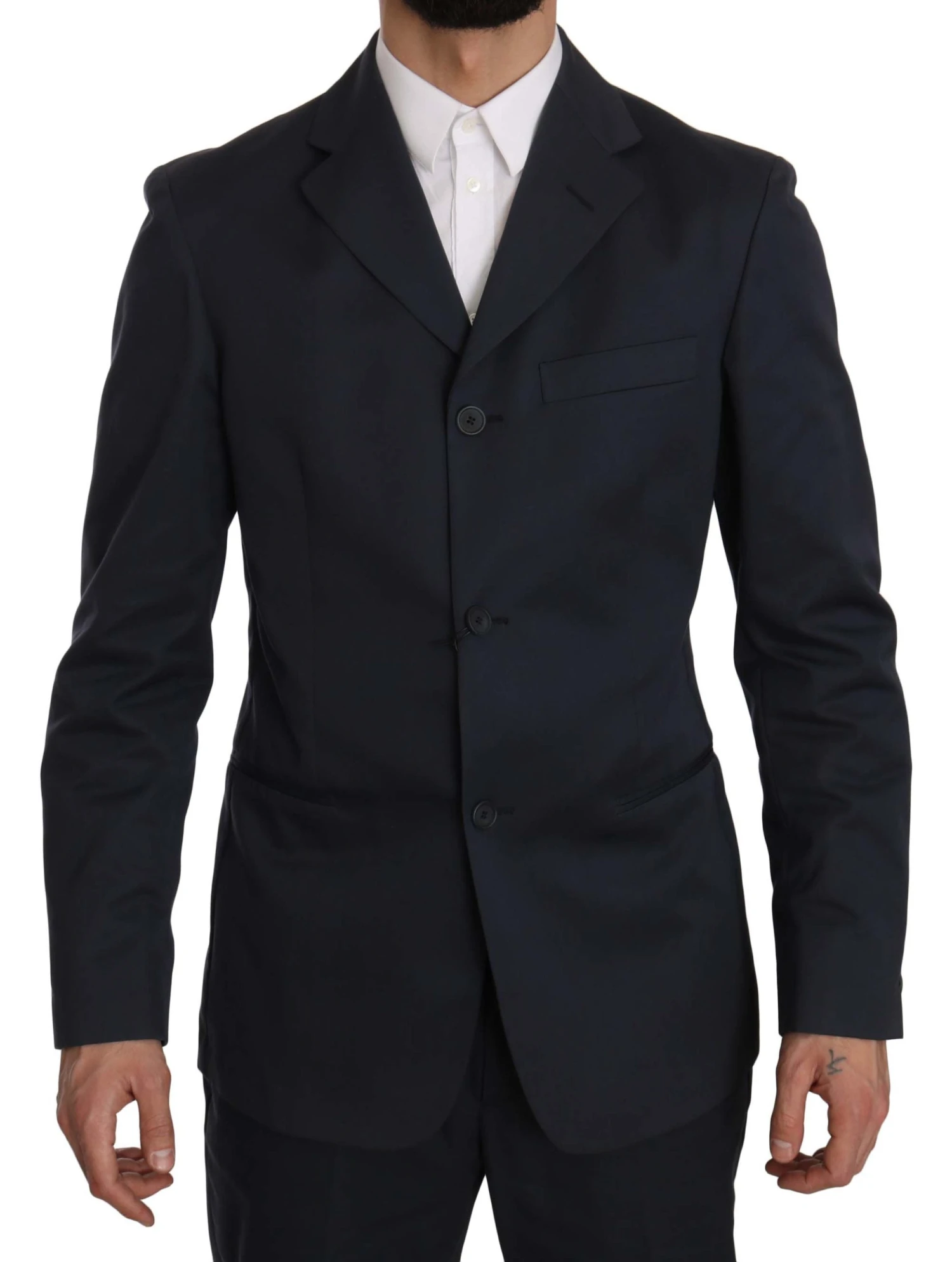 Romeo Gigli Two Piece 3 Button Cotton Blue Solid Men's Suit 7 Romeo Gigli Two Piece 3 Button Cotton Blue Solid Men's Suit - Image 5