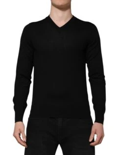 Dolce & Gabbana Black Cashmere V-Neck Long Sleeves Men's T-shirt (Pre-Owned)