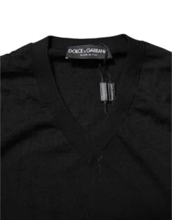 Dolce & Gabbana Black Cashmere V-Neck Long Sleeves Men's T-shirt (Pre-Owned) -Lux Lair Store 8161062
