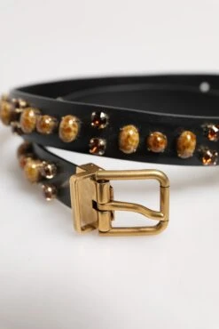 Dolce & Gabbana Black Leather Studded Gold Tone Buckle Men's Belt 10 Dolce & Gabbana Black Leather Studded Gold Tone Buckle Men's Belt -Lux Lair Store 8206900