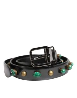 Dolce & Gabbana Black Leather Studded Silver Tone Buckle Men's Belt (Pre-Owned)