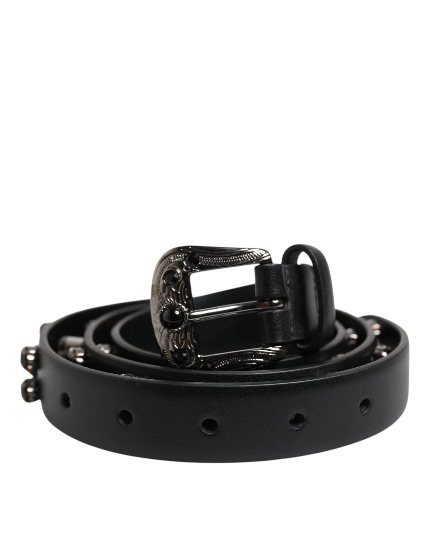 Dolce & Gabbana Black Studded Leather Metal Logo Buckle Men's Belt 3 Dolce & Gabbana Black Studded Leather Metal Logo Buckle Men's Belt