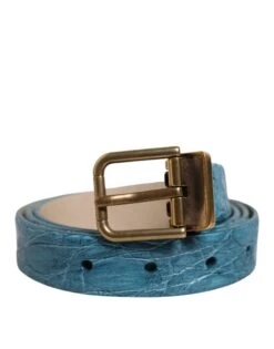 Dolce & Gabbana Blue Leather Classic Gold Metal Buckle Men's Belt
