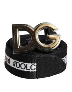 Dolce & Gabbana Black Cotton Metal DG Logo Gold Buckle Men's Belt