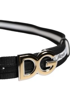 Dolce & Gabbana Black Cotton Metal DG Logo Gold Buckle Men's Belt -Lux Lair Store 8207513