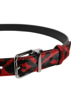 Dolce & Gabbana Black Red Leopard Silver Metal Buckle Men's Belt -Lux Lair Store 8207821