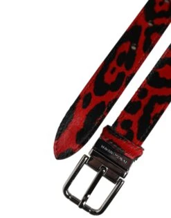 Dolce & Gabbana Black Red Leopard Silver Metal Buckle Men's Belt -Lux Lair Store 8207825