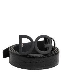 Dolce & Gabbana Black Leather Classic Metal DG Buckle Men's Belt