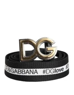 Dolce & Gabbana Black Cotton Gold Tone Metal DG Buckle Men's Belt (Pre-Owned)