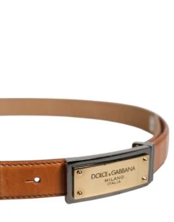 Dolce & Gabbana Browned Off Leather Gold DG Logo Buckle Men's Belt (Pre-Owned) -Lux Lair Store 8262244