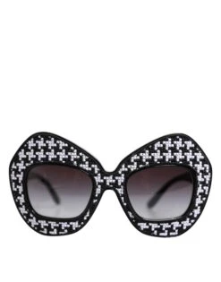 Dolce & Gabbana Black White PIED DE POULE Print Oversized Shades Women's Sunglasses (Pre-Owned)